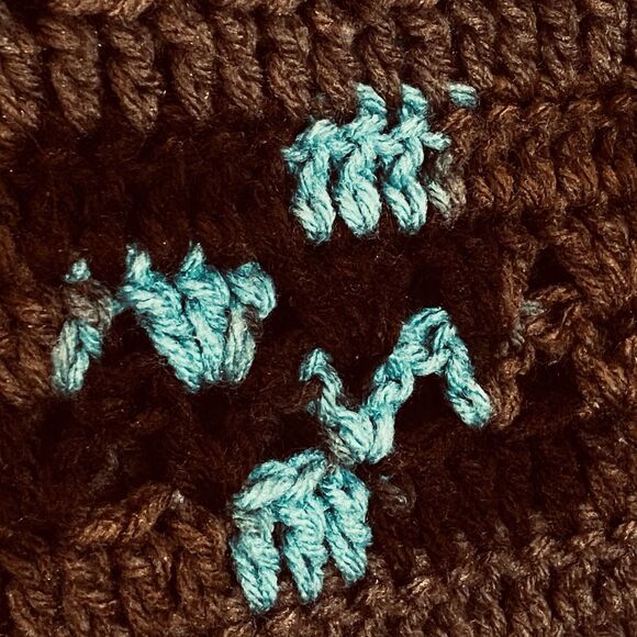 Handmade Afghan Throw Blanket Hand Crocheted Brown Turquoise NEW - Picture 5 of 5